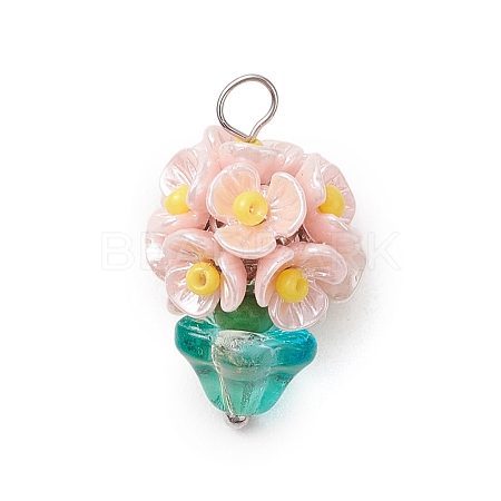 Glass Seed Beaded Flowerpot Pendants PALLOY-MZ00520-01-1