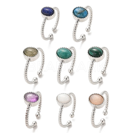 Natural Gemstone Open Cuff Ring RJEW-M166-04P-1-1