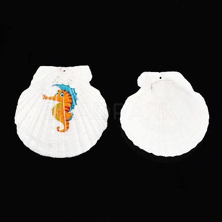 Printed Natural Freshwater Shell Big Pendants SHEL-N032-235-07-1