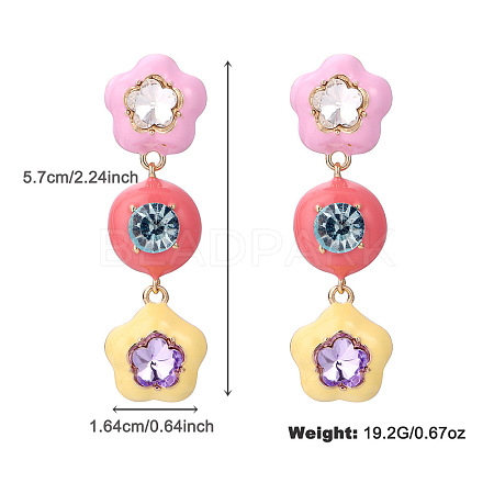 Zinc Alloy Enamel & Colorful Glass Rhinestone Stud Dangle Earrings FS-WGE1C08-02-1