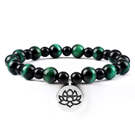 Yoga Natural Dyed Green Tiger Eye Round Beads Charm Bracelets SH1443-5-1