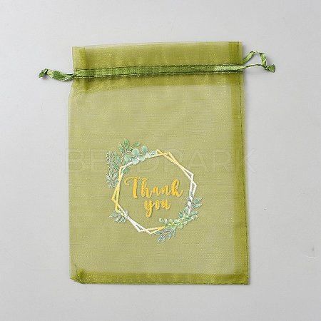 Thank You Flower Printed Organza Drawstring Bags OP-WH0018-01B-02-1