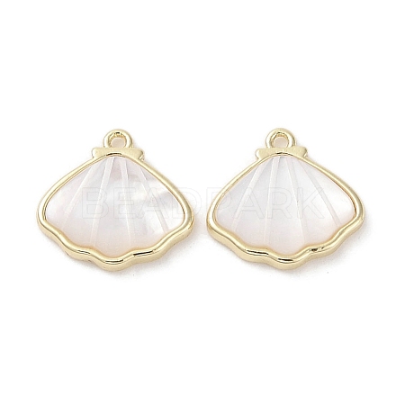 Brass Pave Shell Charms X-KK-G491-41G-1